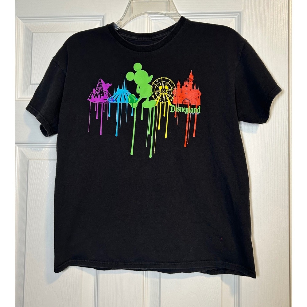 Disney T-Shirt Kids XL Black Rainbow Drip Disneyland Resort Mickey Mouse Graphic